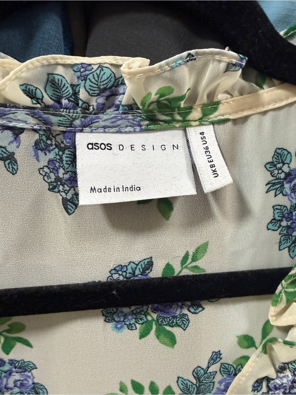 ASOS Cream Midi Dress with Blue Floral Print - Picture 3 of 3